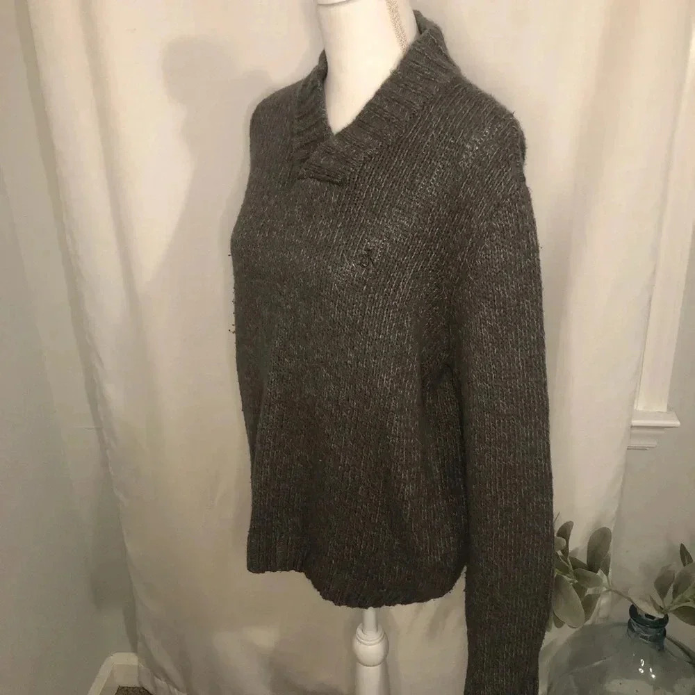 Penguin Gray Cotton Pullover Knit Pullover V-neck Sweater Size XL - Picture 6 of 11